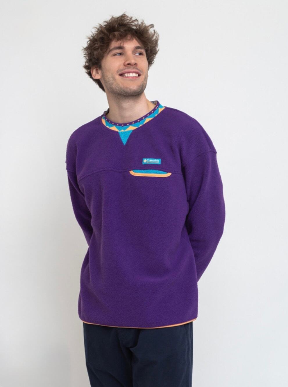 Columbia Mens Sweatshirt Small Wapitoo Purple Fleece Pullover Crewneck